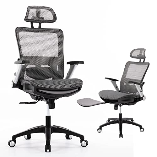 Photo 1 of * MISSING PARTS* COLAMY Ergonomic Mesh Office Chair with Footrest, High Back Computer Executive Desk Chair with Headrest and 4D Flip-up Armrests, Adjustable Tilt Lock and Lumbar Support-Grey