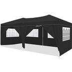 Photo 1 of 10 ft. W x 20 ft. L Black Pop-Up Canopy Outdoor PartyFolding Tent with 6 Removable Sidewalls CarryBag 4-Piece Weight Bag