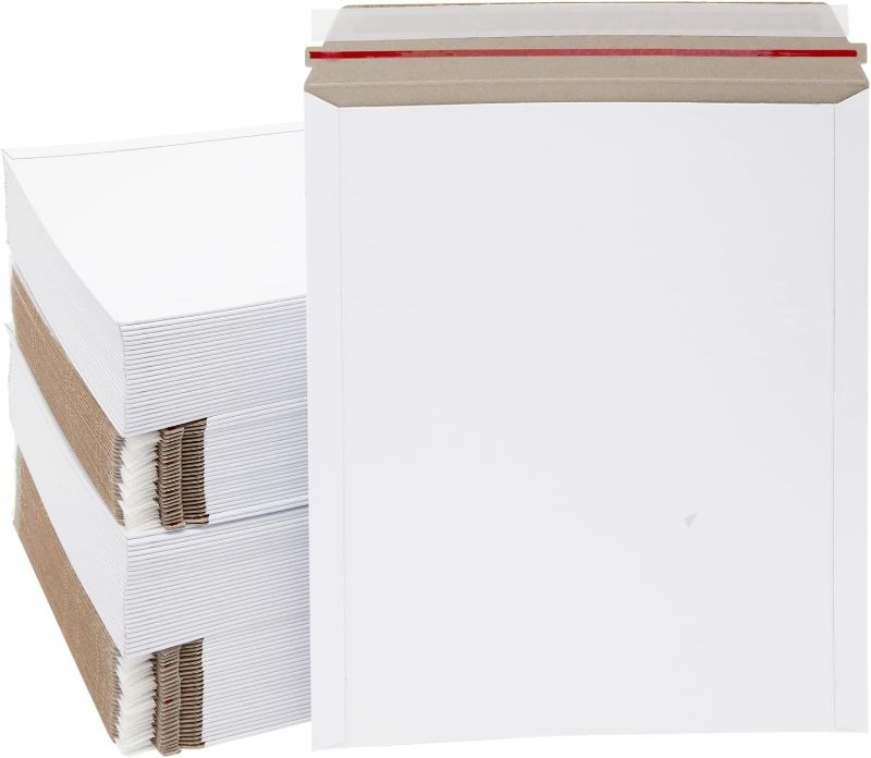 Photo 1 of 100 Pack Thick Stay Flat Rigid Mailers 17"x21" with Self Adhesive Seal, 550 GSM Bulk White Cardboard Envelopes for Shipping, Mailing
