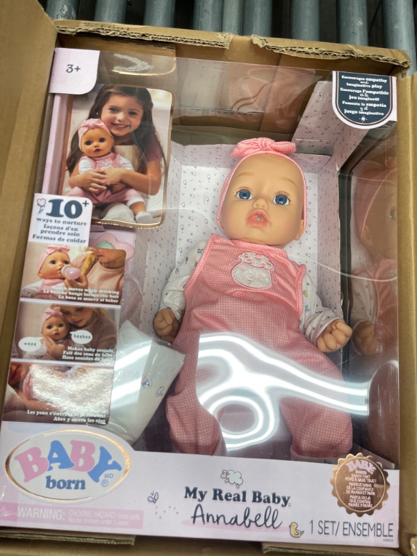 Photo 2 of ** No baby bottle **Baby Born My Real Baby Doll Annabell - Blue Eyes: Realistic Soft-Bodied Baby Doll Ages 3 & Up, Sound Effects, Drinks & Wets, Mouth Moves, Cries Real Tears, Eyes Open & Close, Pacifier