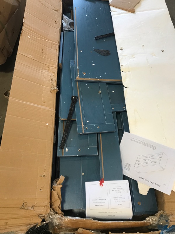Photo 1 of *MISSING HARDWARE* DWVO Large Buffet Sideboard Cabinet with 7 Drawers Power Outlets, Dressers Buffet Table Coffee Bar Wine Bar Storage Cabinet with Side Bags for Dining Room, Living Room (Blue)