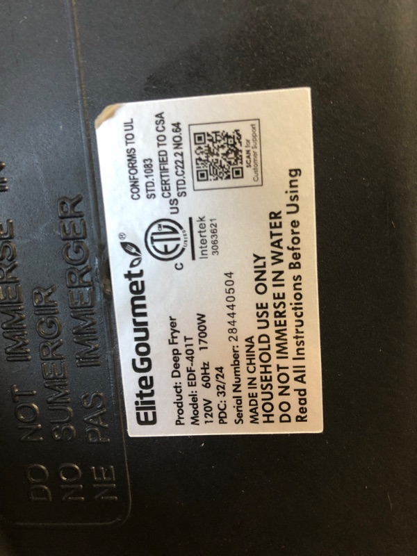 Photo 3 of * MISSING PARTS* Elite Gourmet EDF-401T Electric Immersion Deep Fryer 3-Baskets, 1700-Watt, Timer Control, Adjustable Temperature, Lid with Viewing Window and Odor Free Filter, Stainless Steel and Black