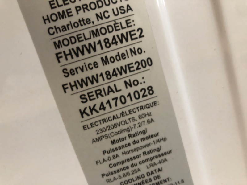 Photo 1 of * SEE NOTES DAMAGED* Frigidaire FHWW184WE2 Window Air Conditioner, 18,000 BTU, White
