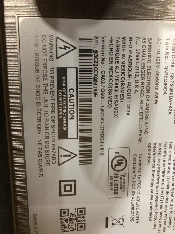 Photo 6 of ***TRUCK/TRAILER PICKUP ONLY - POWERS ON - UNABLE TO TEST FURTHER - SEE PICTURES***
SAMSUNG 75-Inch Class QLED 4K Q60D Series Quantum HDR Smart TV (QN75Q60D, 2024 Model) QS730D 3.1.2ch Soundbar w/Wireless Dolby Atmos Audio, Q-Symphony, SpaceFit Sound Pro,