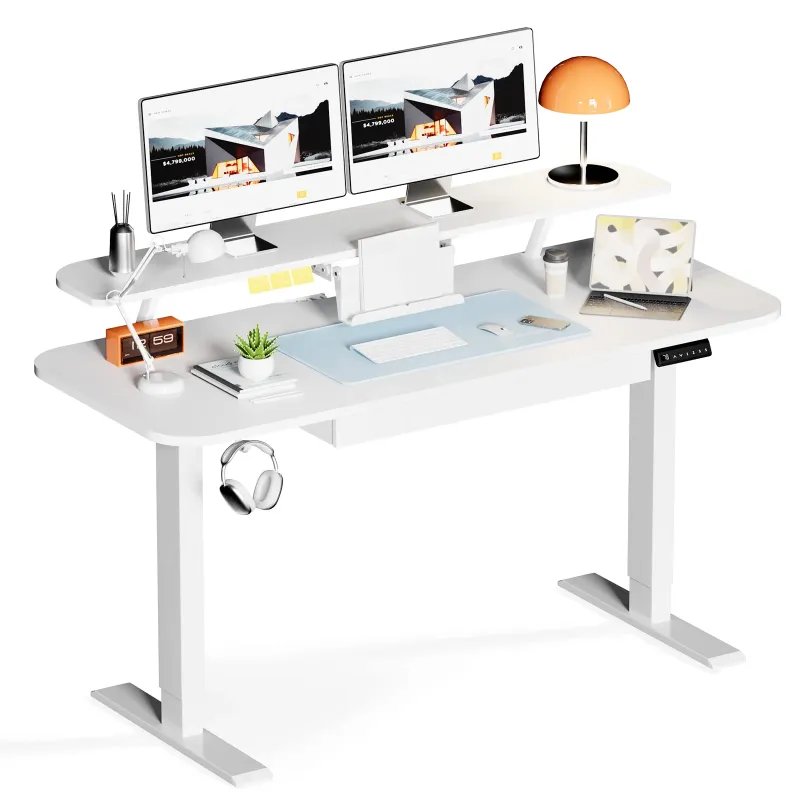 Photo 1 of * MAJOR DAMAGE PARTS ONLY MISSING PARTS* COMHOMA 48 x 24 inch Multifunctional Height Adjustable Desk with Ergonomic Monitor Stand, Spacious Drawer, and Industrial Frame for Smooth Lifting
