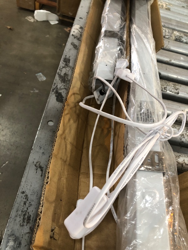 Photo 3 of * DAMAGED MISSING PARTS* ANTLUX 8FT LED Shop Lights, 100W [6-lamp T8 Fluorescent Equiv.] Compact 8 Foot Garage Light with 5ft Cord Switch, Plug in, 12000LM, 5000K, Energy Saving Strip Light, Surface/Suspended Mount, 4 Pack