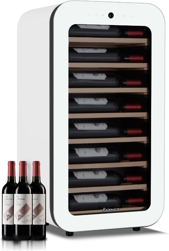 Photo 1 of * MINOR DAMAGE* Kalamera Mini Fridge 18 Bottle - 12 inch Wine Cooler Refrigerator, Built-in or Freestanding, with Stainless Steel & Double-Layer Tempered Glass Door, and Temperature Memory Function Wine Fridge