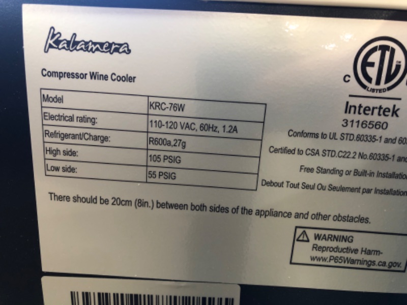 Photo 6 of * MINOR DAMAGE* Kalamera Mini Fridge 18 Bottle - 12 inch Wine Cooler Refrigerator, Built-in or Freestanding, with Stainless Steel & Double-Layer Tempered Glass Door, and Temperature Memory Function Wine Fridge