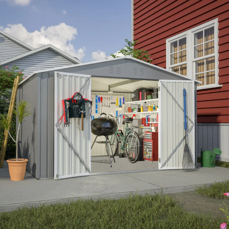 Photo 1 of * MISSING PARTS* Seizeen Sheds and Outdoor Storage, 10 x 8FT Metal Patio Tool Storage Sheds w/Adjustable Shelf and Lockable Door, Galvanized Storage Shed for Backyard Garden, Gray
