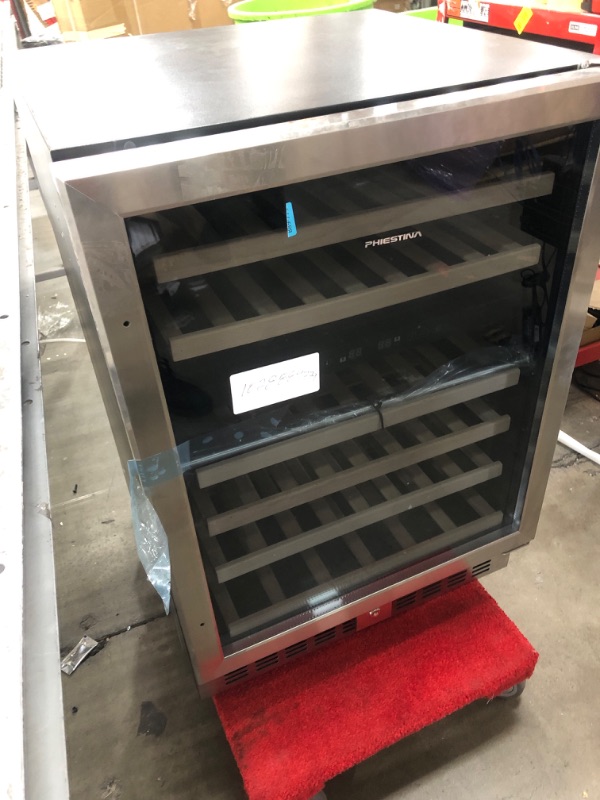 Photo 3 of * MAJOR DAMAGE* MISSING PARTS* Phiestina Wine Refrigerator, 24 inch-46 Bottles Wine Cooler, Built-in Wine Fridge Under Counter or Freestanding Dual Zones, Auto Defrost with 6 Removable Shelves Glass Door for Home Office Bar