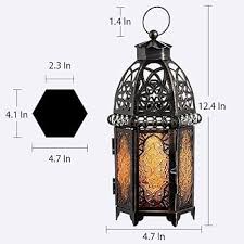 Photo 1 of Antique Brass Candle Lantern 12.8 Inches Moroccan Style Hanging Candle Holder Lantern for Home Office Decorative Item
