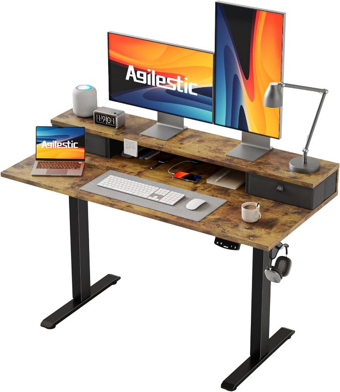 Photo 1 of * MISSING HARDWARE* Electric Standing Desk with 2 Drawers, 48 x 24 Inches Height Adjustable Desk, 2 Fabric Drawers, Rustic Brown
