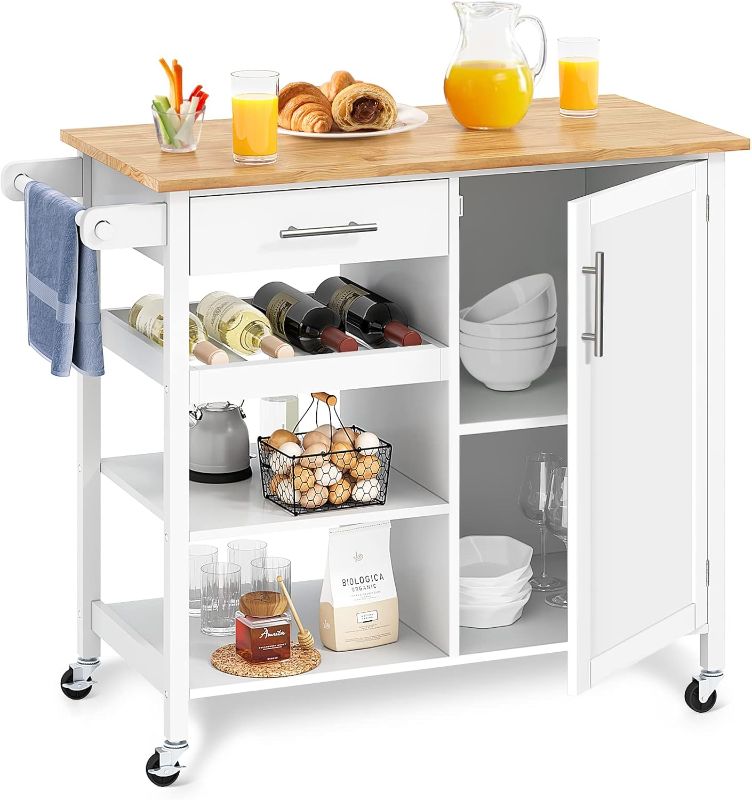 Photo 1 of *see notes** YITAHOME Kitchen Island Cart, 4-Tier 37.8'' Rolling Kitchen Cart with Storage, Serving Utility Trolley Cart On Wheel with Drawer and Cabinet, Towel Rack, Wood Top, White