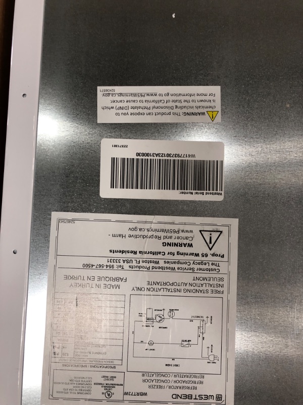 Photo 5 of * UNABLE TO TEST* West Bend Apartment Refrigerator Freestanding Slim Design Full Fridge with Top Freezer for Condo
