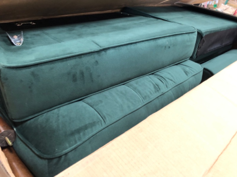 Photo 2 of *MISSING PARTS* Edenbrook Lynnwood Upholstered Sofa - Couch for Living Room Office or Bedroom - Mid-Century Modern Design Furniture - Buttonless Tufting - Simple Assembly - Includes Bolster Pillows - Green Velvet