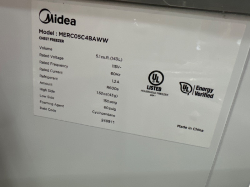 Photo 4 of *POWERS ON**Midea Chest Freezer, 5.0 Cubic Feet, White

