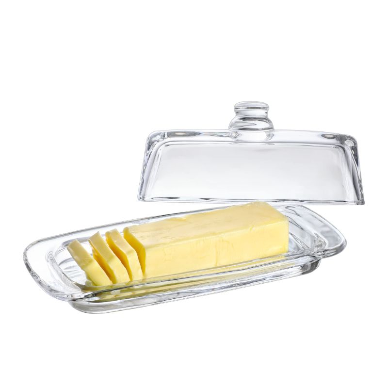 Photo 1 of 8'' Art Glass Butter Dish with Lid,Classic Covered 2-Piece Butter Container For Countertop,Multi-Purpose Preserving Serving Dessert Tray Bowl,Dishwasher Safe