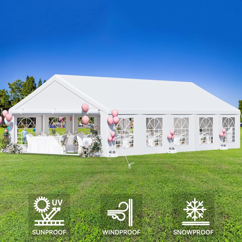 Photo 1 of **PARTIAL SET // MISSING BOXES** 20x32 ft Party Tent Heavy Duty Outdoor Wedding Event Shelters Upgraded Galvanized Canopy with Large White Roof, Removable PVC Sidewalls