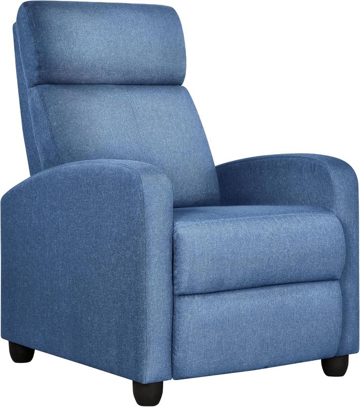 Photo 1 of ***USED - NO PACKAGING - SEE PICTURES***
Yaheetech Fabric Recliner Chair Sofa Ergonomic Adjustable Single Sofa with Thicker Seat Cushion Modern Home Theater Seating for Living Room Light Blue, 33.5"D x 26.5"W x 39.2"H