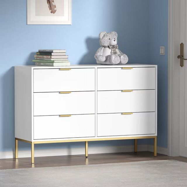 Photo 1 of **Parts Only** Modern Chest of Drawers with Gold Handles Mid Century Modern 6-Drawer Storage Dresser for Bedroom Living