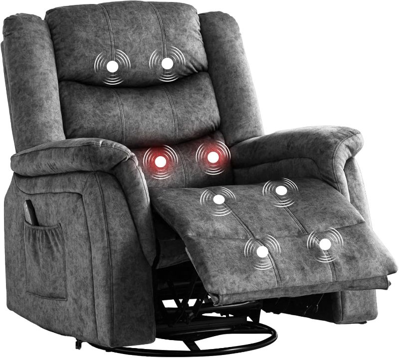 Photo 1 of 
COMHOMA Recliner Chair Massage Rocker with Heat and Massage Reclining Chair 360 Degree Swivel Rocking Chair Home Theater Seating Side Pockets (Grey)