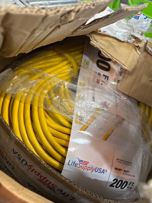 Photo 2 of ***SEE NOTES*** 200ft Power Outdoor Extension Cord & Indoor - Waterproof Electric Drop Cord Cable - 3 Prong SJTW, 12 Gauge, 8 AMP, 125 Volts, 1000 Watts, 12/3 by LifeSupplyUSA - Yellow (5 Pack)