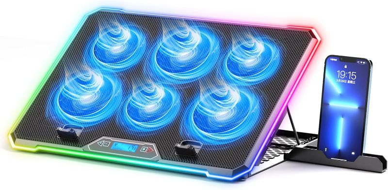 Photo 1 of 
KYOLLY RGB Cooling Pad Gaming Laptop Cooler, Laptop Fan Cooling Stand with 6 Quiet for 15.6-17.3 inch laptops, 9 Height Stand, LED Lights & LCD Screen