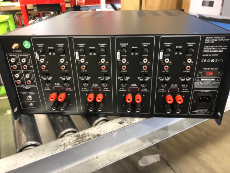 Photo 3 of (For Parts) 4 Multi-Zone Stereo Amplifier - 19” Rack Mount, Powerful 8000 Watts with Speaker Selector Volume Control & LED Audio Level Display - 4-Ch. Bridgeable Switches - Pyle PT8000CH