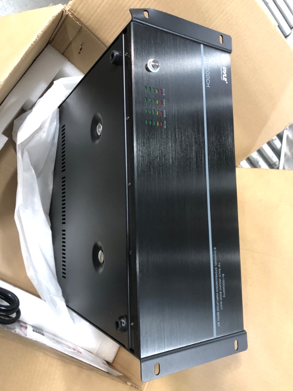 Photo 2 of (For Parts) 4 Multi-Zone Stereo Amplifier - 19” Rack Mount, Powerful 8000 Watts with Speaker Selector Volume Control & LED Audio Level Display - 4-Ch. Bridgeable Switches - Pyle PT8000CH