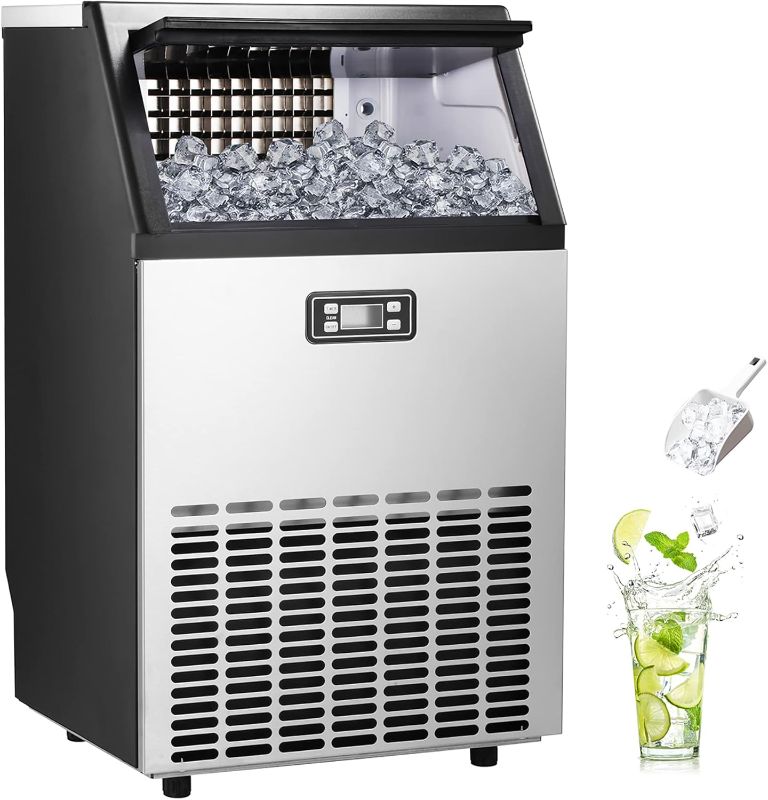 Photo 1 of **see notes** ice Maker, Commercial Ice Machine,100Lbs/Day, Stainless Steel Ice Machine with 48 Lbs Capacity, Ideal for Restaurant, Bars, Home and Offices, Includes Scoop Silver