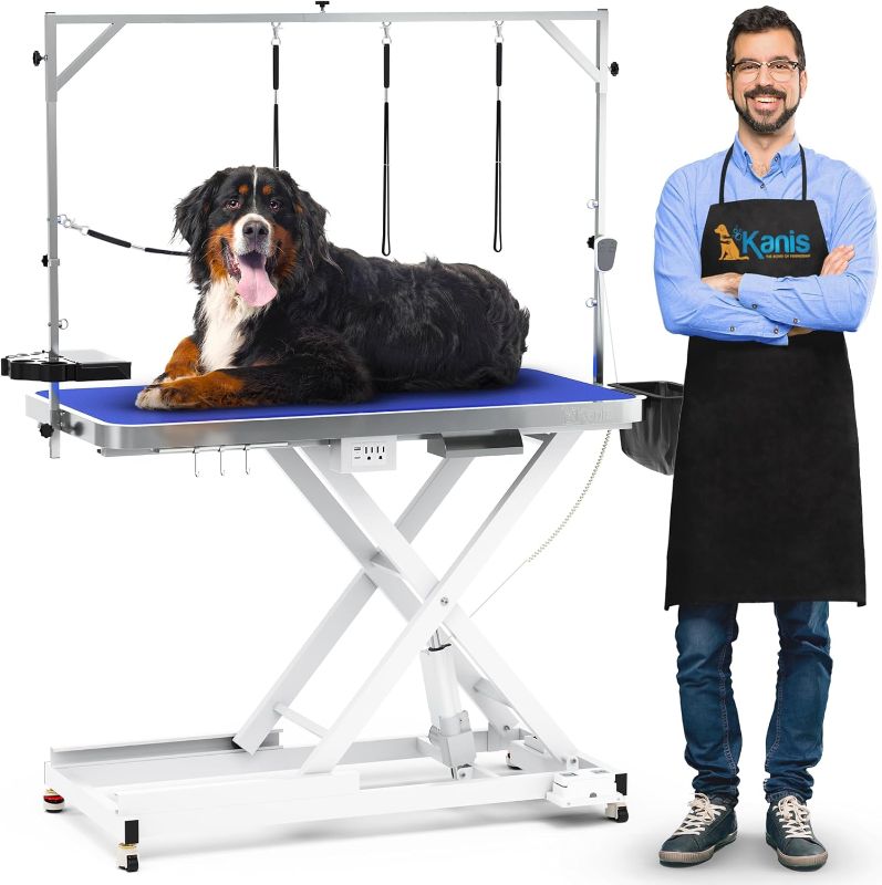 Photo 1 of  1 of 2 Only table top Professional Electric Dog Grooming Table - Heavy Duty, Height Adjustable Pet Grooming Table w/Leveling Wheels, Dog Grooming Arm, Anti Slip Tabletop & Tool Organizer/Dog Grooming Station (49", WHITE)