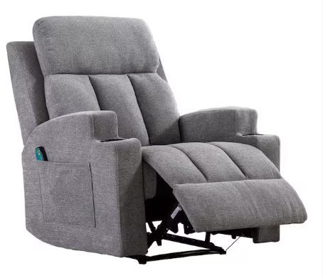 Photo 1 of ***MULTI-BOX ITEM - STOCK PHOTO FOR REFERENCE ONLY - SEE COMMENTS***
Light Gray Recliner Chair with Massage and Heat, Fabric Living Room Reclining Single Sofa Seating with Cup Holders