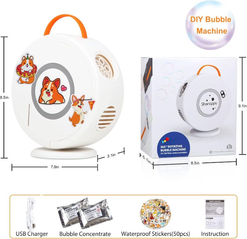 Photo 5 of (READ FULL POST) Bubble Machine for Kids Toddlers,Automatic Bubble Blower Rechargeable, 90° 360° Auto Rotatable Portable Bubble Maker Electric Bubbles Toy for 3 4 5 Year Old, Outdoor Wedding Party Birthday Gifts