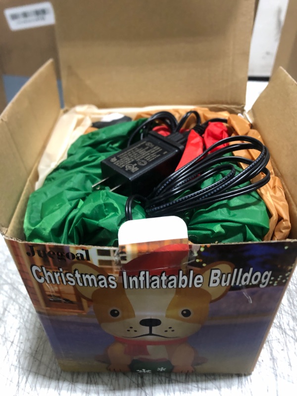 Photo 1 of Juegoal Christmas Inflatables Outdoor Decorations, 5FT Inflatable Xmas Bulldog, Lighted Blow Up Sitting Puppy Dog with Xmas Hat, Built in LED Lights, Light Up Holiday Winter Lawn Yard Garden Decor