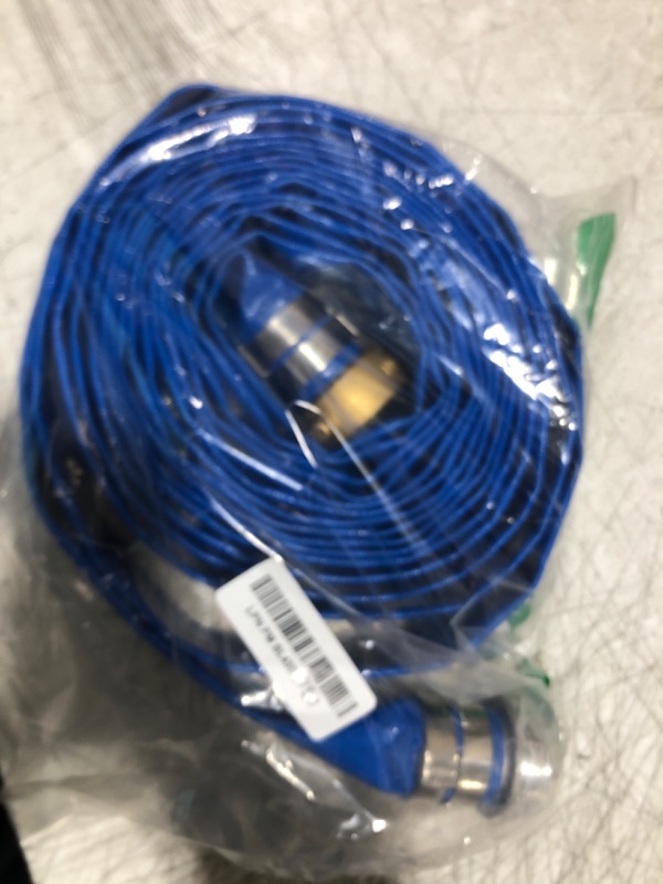 Photo 2 of 1-1/4" x 25' Blue PVC Backwash and Discharge Hose for Swimming Pools, Heavy Duty Reinforced Flat Pool Hose with Aluminum Pin Lug Fittings