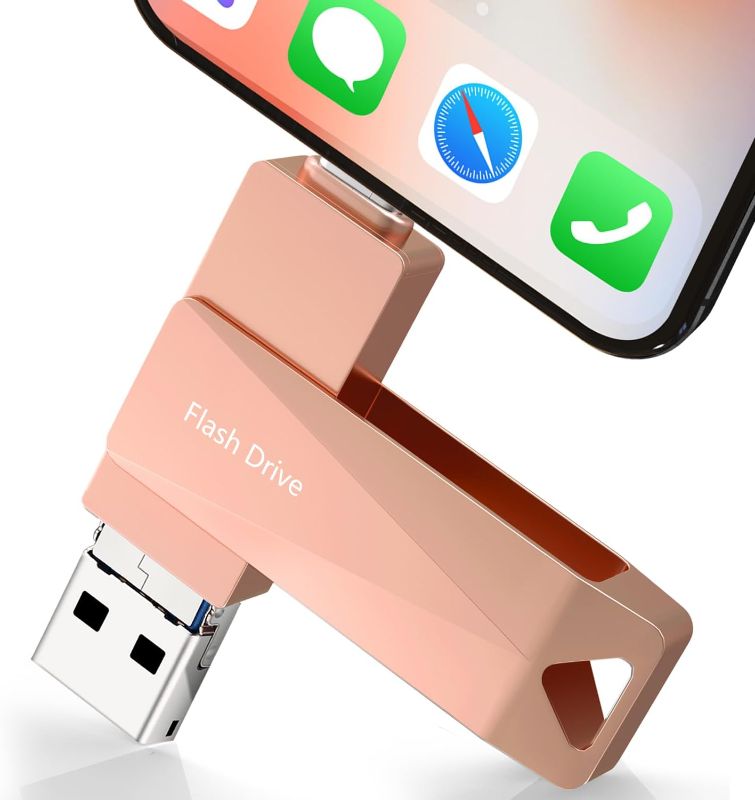 Photo 1 of 512GB Photo Stick for iPhone, Qainerly USB Flash Drive for iPhone 10 11 12 13 14 15 and More, 4 in 1 Memory Stick for Photos and Videos Transfer Storage, iPhone/iPad/PC/Android(Pink)