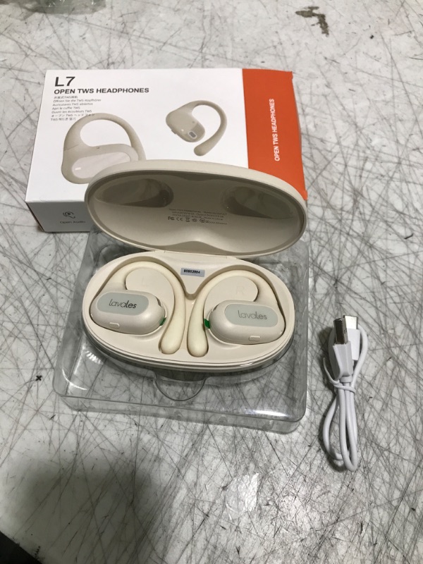 Photo 2 of Lavales Open Ear Headphones - Bluetooth 5.4 Wireless Earbuds Built-in Mic with Earhooks - 47H Playtime, IPX5 - Fast Charging Sport Air Conduction Earbuds for Running,Walking,Workouts -White