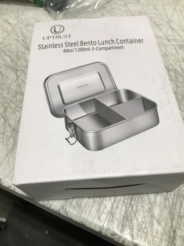 Photo 1 of UPTRUST Leak Proof Stainless Steel Bento Container for Lunch,Bento Lunch Box for Kids or Adults, 3 Compartment Packing Box for Meal Fruit Snack (40OZ/1200ML)
