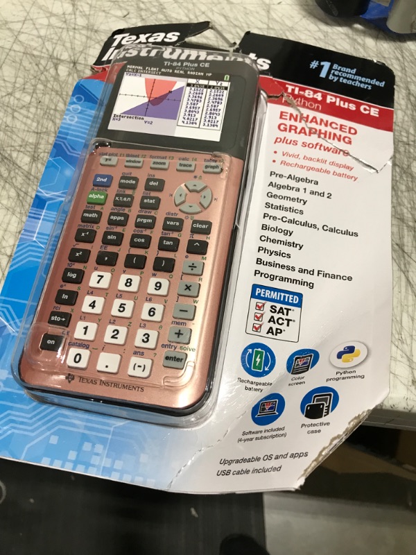 Photo 2 of Texas Instruments TI-84 Plus CE Graphing Calculator - Clock, Date/Time Display, Impact Resistant Cover, Slide-on Hard Case - Battery Powered - Rose Gold