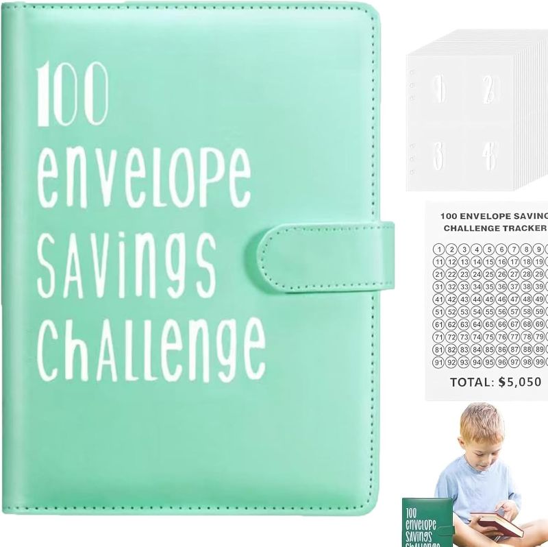 Photo 1 of 100 Envelope Challenge Binder, Envelope Challenge Binder, Money Binder, Easy and Fun Way to Save $5,050 Savings, 9 Colors (Green)