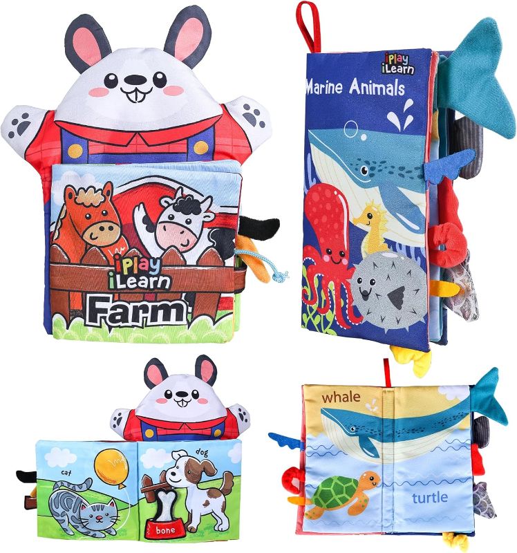 Photo 1 of iPlay, iLearn Baby Cloth Books 6-12 Month, Infant Touch Feel Crinkle Fabric Animal Book, Newborn Carseat Crib Soft Toy, Babies Stocking Stuffer Gifts 9 18 24 Month 1 2 Year Toddler Boy Girl