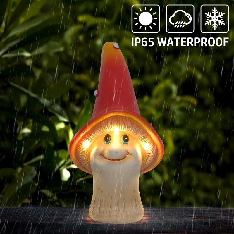 Photo 1 of 13in Mushroom Decor Garden Statues with Solar Light, Outdoor Decor with Mushroom Hat, Mushroom Fairy Light for Yard Ornament, Fall Decor, Halloween Decorations, Gardening Gifts for Women, Mom, Dad