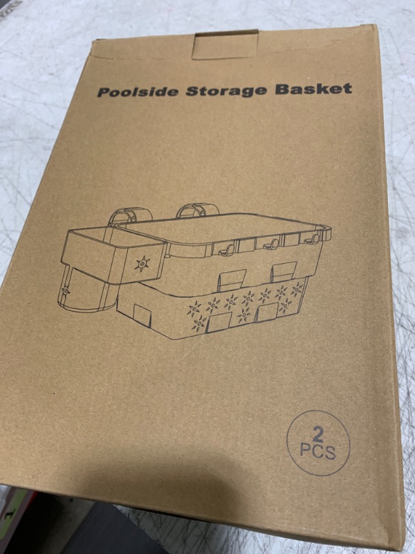 Photo 1 of SOSFKIM Poolside Storage Basket for Above Ground Pools, Above Ground Pool Accessories, Swimming Pool Storage Basket with Pool Cup Holder Fits for Most Frame Swimming Pools-Blue 2PCS