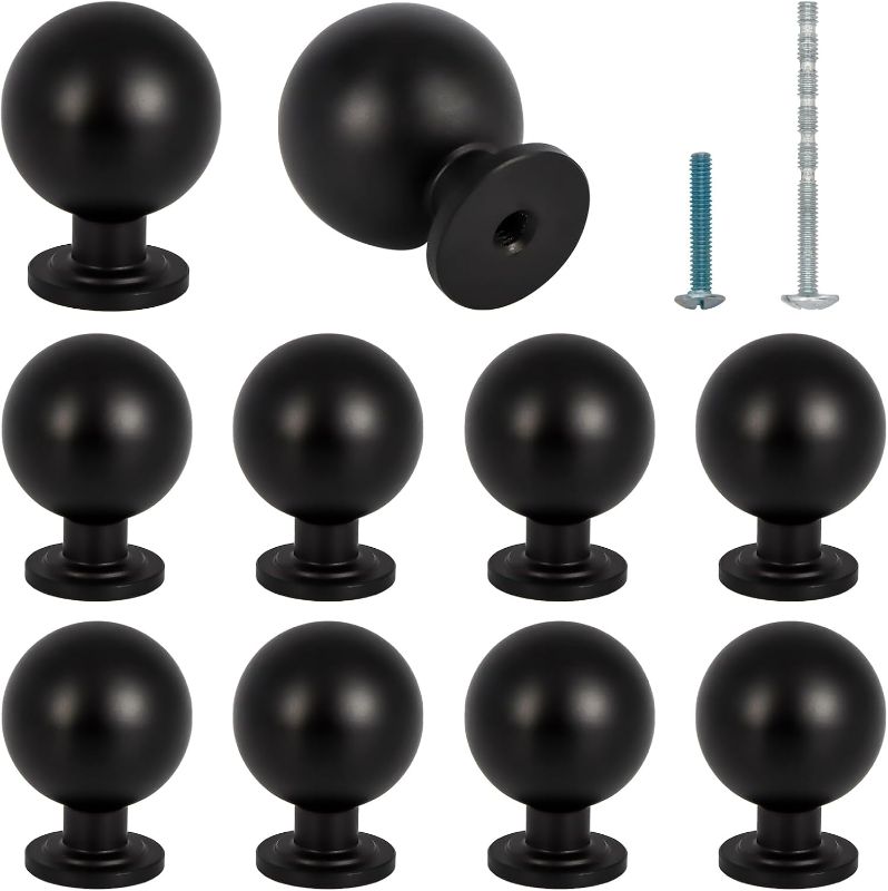 Photo 1 of 10 Pack 0.94" Round Black Cabinet Knobs Matte Black Cabinet Knobs Drawer Knobs Pulls for Drawers Kitchen Cabinet Knob Dresser Knobs Closet Knobs Classic Zinc Alloy Cabinet Hardware Replacement