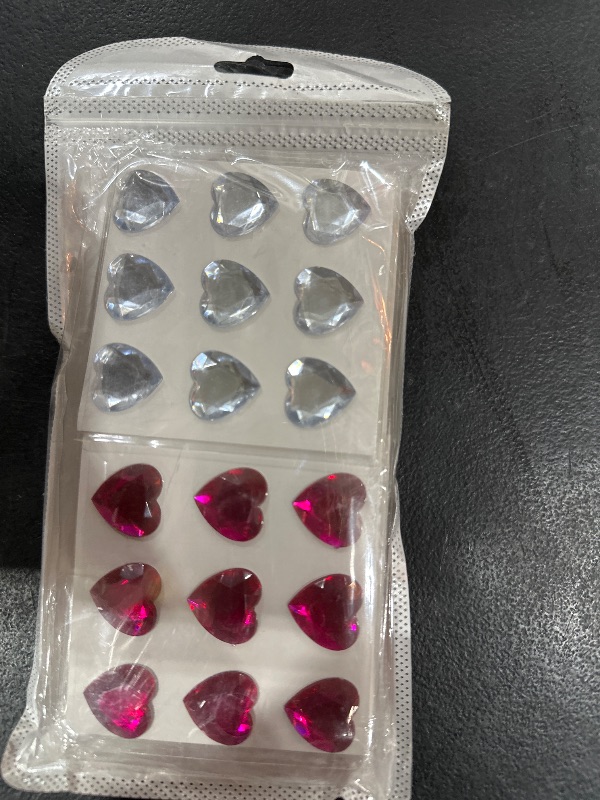 Photo 2 of 12 Sheet Heart Gem Stickers, 4 Color Flat Back Self Adhesive Heart Rhinestone Stickers Heart Face Gems Crystal Stickers Valentines Makeup Phone Case Cup...
