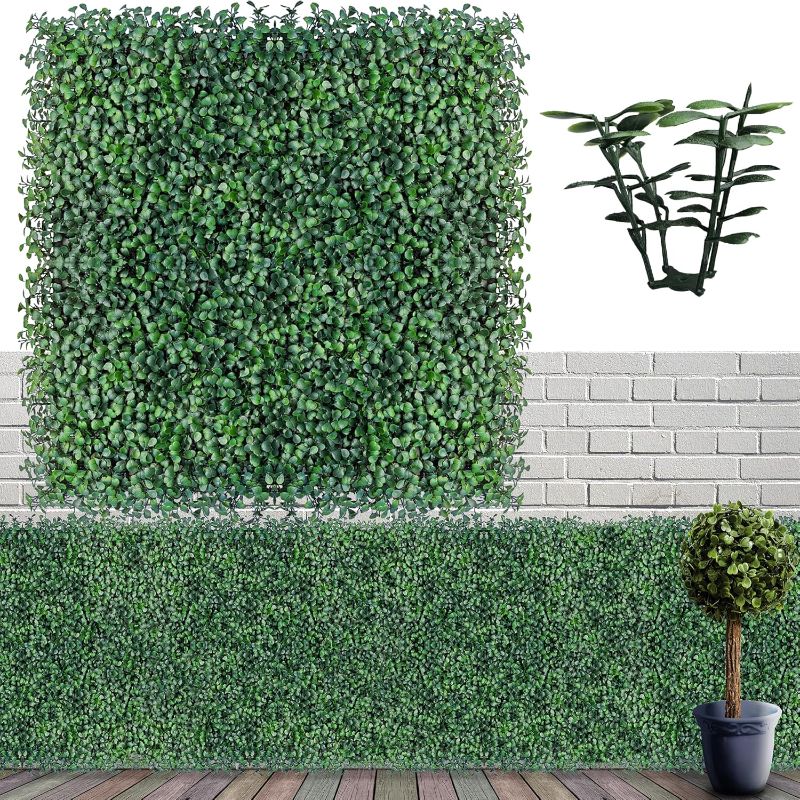 Photo 1 of Artificial Boxwood Hedge Wall Panels, 10 X 21 in 14P UV-Anti More Dense Greenery Grass Wall Backdrop Panels for Indoor Outdoor Green Wall Decor & Ivy Fence Covering Privacy