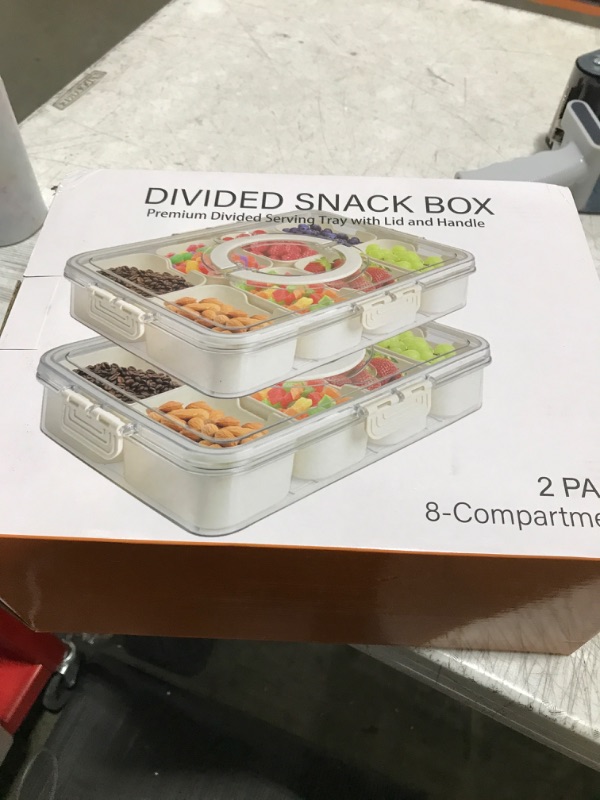 Photo 2 of ? ???? Divided Serving Tray with Lid and Handle, 8 Compartments Portable Snackle Box Container for Fruit, Veggies, Clear Snack Containers for Kids and Adult, Perfect for Travel, Camping, Picnic