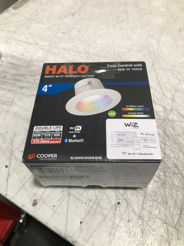 Photo 1 of HALO 4 Inch Color and Tunable White Recessed LED Can Light –Smart Wi-Fi WiZ Pro Ceiling & Shower Retrofit Downlight 65W Equivalent