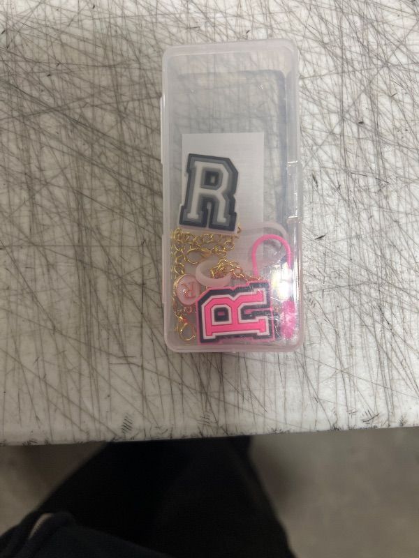Photo 1 of !!STOCK PHOTO FOR REFERENCE ONLY!!10 mm Straw Cover Cap for Stanley Cup 30 Oz 40 Oz Initial Straw Topper with 2 Pcs Letter Charm Name ID Accessories for Stanley Tumbler letter R