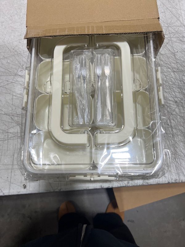 Photo 1 of CorkLatta Handle Snack Box Container with 4 forks, Divided Serving Tray with Lid, Snack Organizer for Candy, Fruits, Nuts, Snacks Perfect for Party,Outdoor Activities